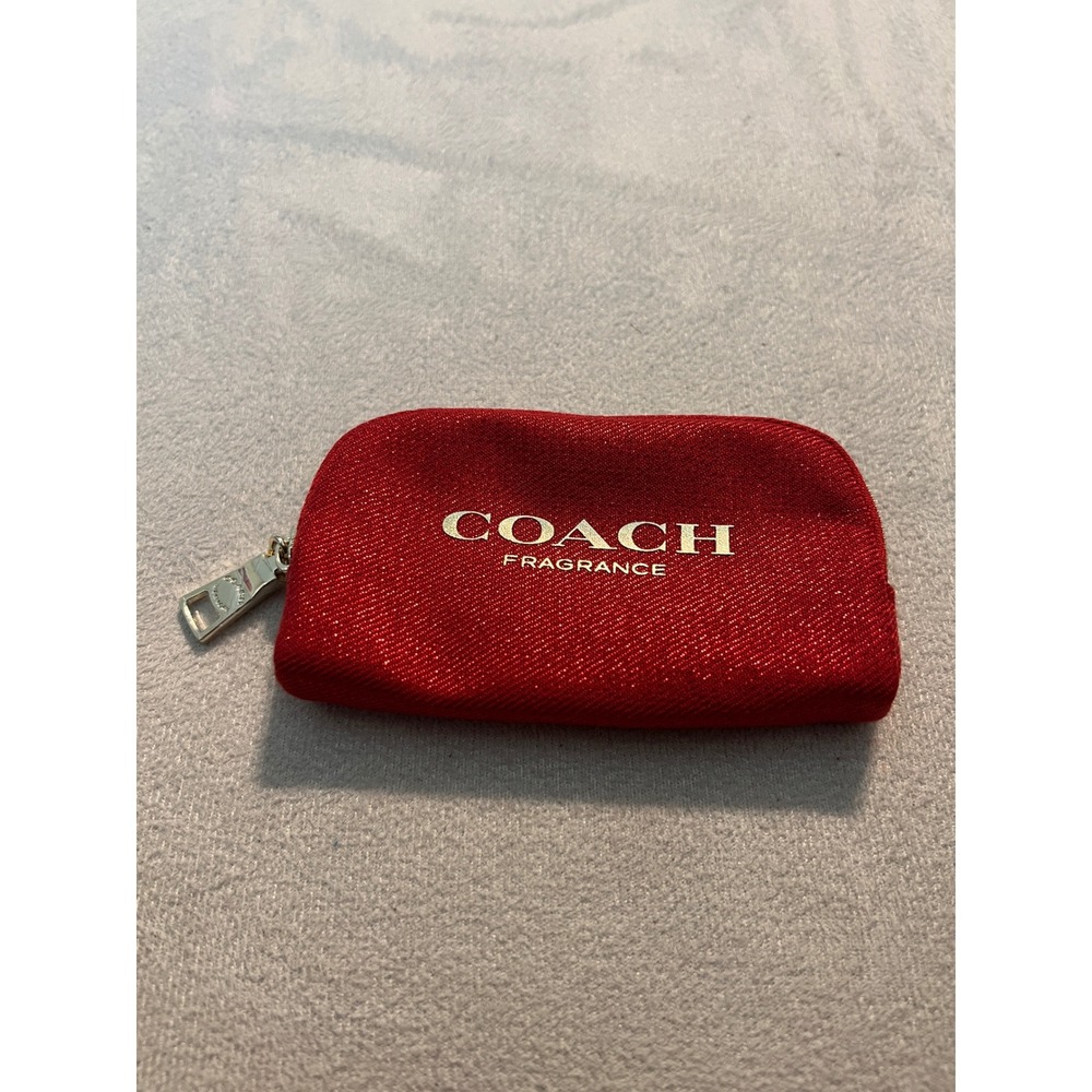 Coach Fragrance Red Glitter Cosmetic Pouch Makeup Bag Gold Zip Small New - Picture 6 of 12